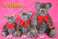 three different sizes of Stadler fur teddy bears—14", 16" and our giant 24"